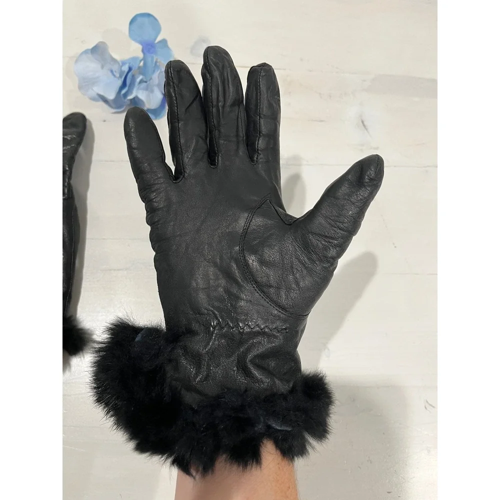 Leather Gloves with Rabbit Fur Cuffs Women's Dress Gloves Winter‎